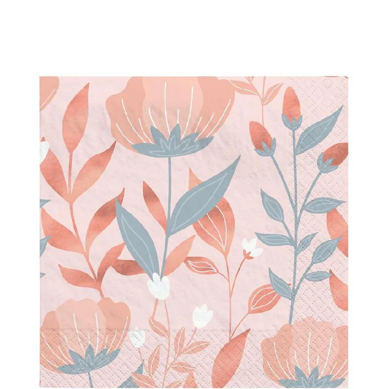 Rose Gold Floral Lunch Napkins | 40ct