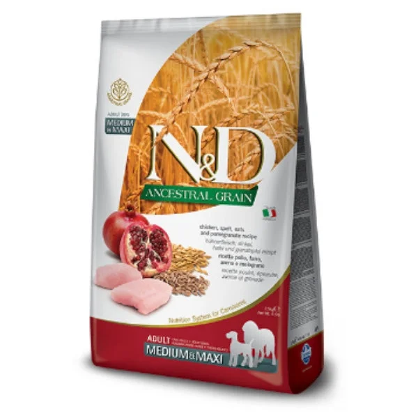 Farmina N&D Natural & Delicious Ancestral Grain Chicken & Pomegranate Medium & Maxi Adult Light Dry Dog Food