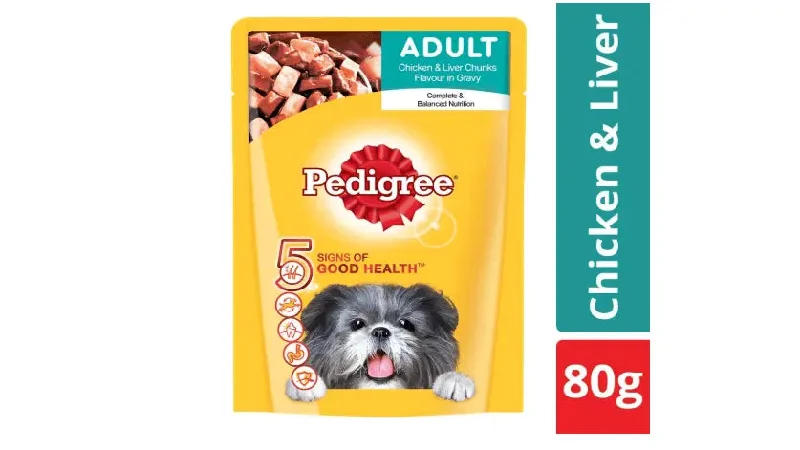 Pedigree Gravy Adult Dog Food Chicken _ Liver Chunks Chicken 80 g Dry Dog Food  (Pack of 24)