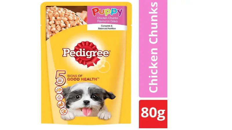 Pedigree Puppy Chicken Chunks Gravy Pouch Dog Food - 80 Gm (Pack Of 24) Chicken 2.5 kg Wet Dog Food